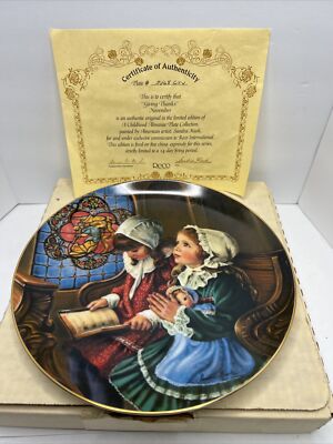  Giving Thanks  November By Sandra Kuck Childhood Almanac Plate Series 9.25'' COA
