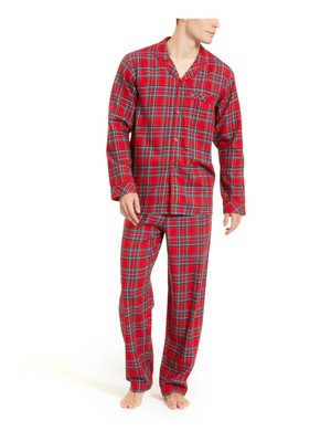 FAMILY PJs Мужские красные прямые брюки на пуговицах Фланелевые пижамы Big & Tall XLT