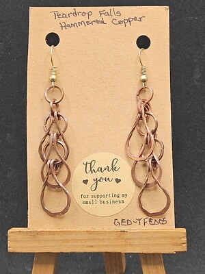  Hammered Copper Teardrop Falls Three Tier Dangle Earrings