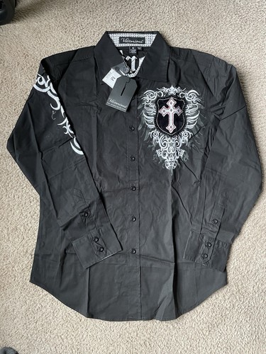 Victorious Men's M Button Dress Shirt Black Cross NEW | eBay