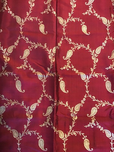 Vintage Asian Inspired Gold Thread Red Table Runner Fringed