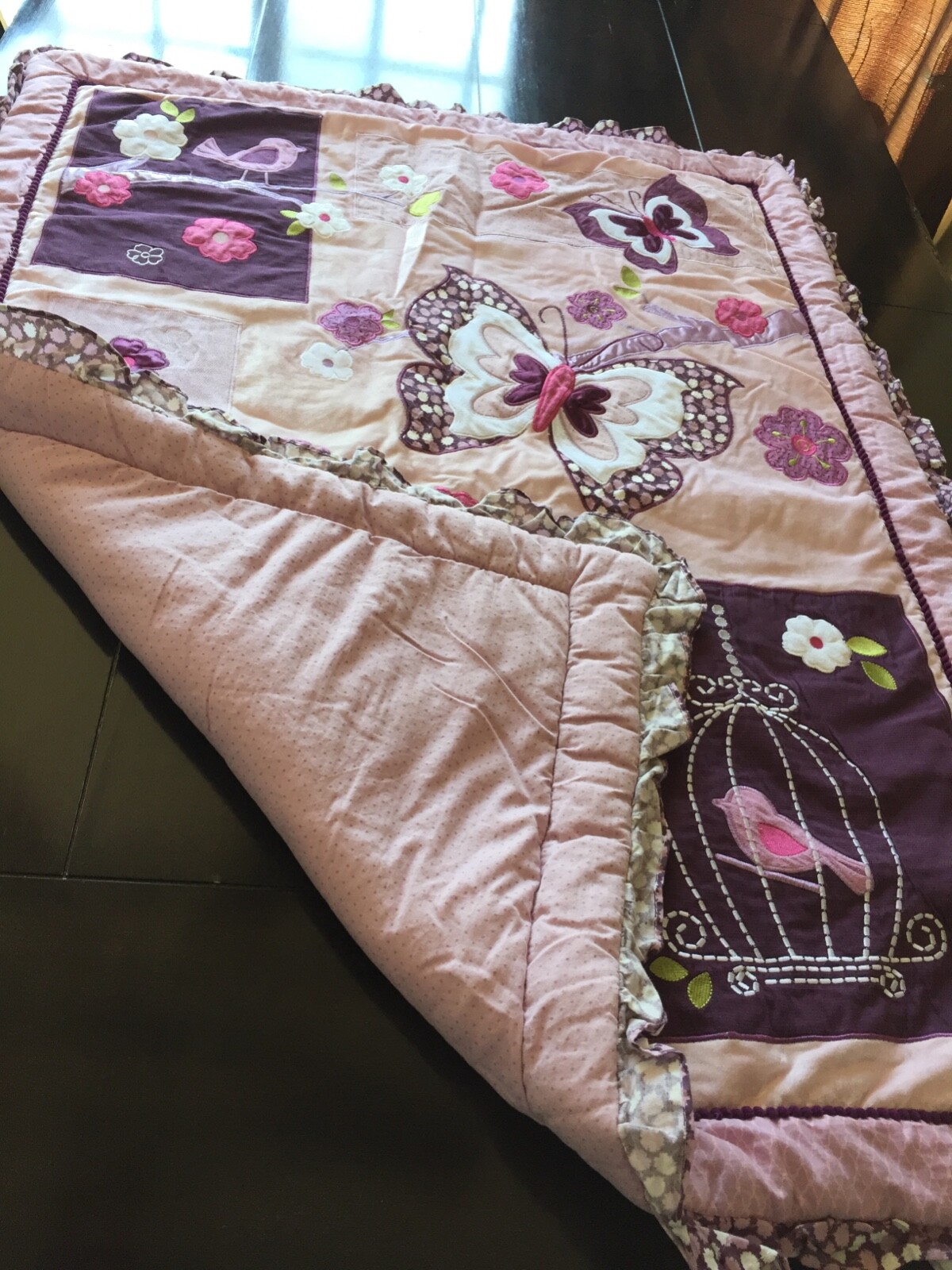 Lambs And Ivy Plum Purple pink Butterfly Bird Crib Bedding Set