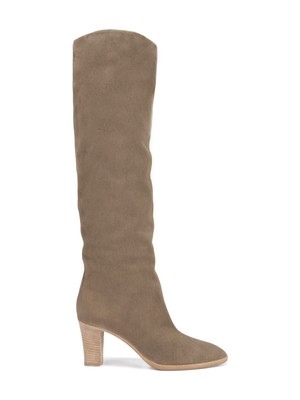 Pre-owned Vince . Womens Flint Gray Casper Round Toe Stacked Heel Leather Slouch Boot 7 M