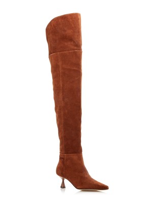 Pre-owned Brother Vellies Womens Brown Ronstadt Toe Kitten Heel Leather Heeled Boots 7