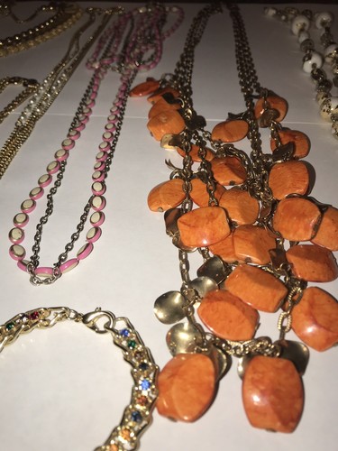 Mixed Lot Of Vintage Gold Tone Costume Jewerly 9 Necklaces And 1 Bracelet