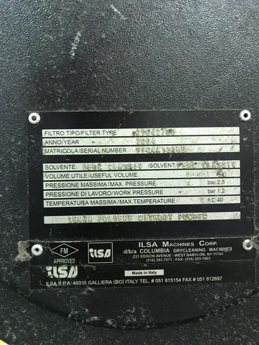 Columbia Ilsa 40lb PERC Dry Cleaning Machine, 2004