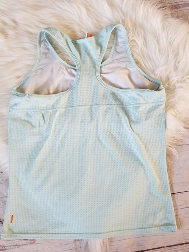 Womens Sz XL Lucy Mint Blue Tank Top Exercise Shelf Bra Vent Workout Shirt Gym