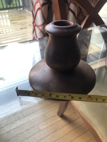 Pair of Mid Century Modern Wooden Taper Candle Holders, 3.75&rdquo; Tall