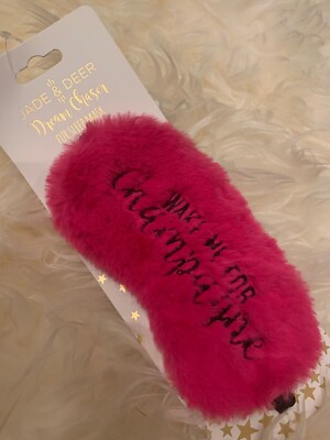 Jade & Deer Fur Sleep Eye Cover Pink Mask Wake Me For Champagne Honeymoon Bride