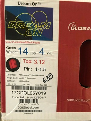 14 LB GLOBAL 900 DREAM ON BOWLING BALL UNDRILLED BRAND NEW IN BOX L@@K $229 MSRP