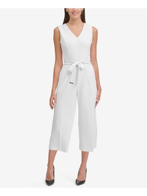 

TOMMY HILFIGER Женский белый укороченный комбинезон без рукавов с поясом на работу