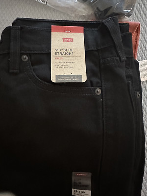 BRAND NEW WITH TAGS Levis Men's 513 Denim Slim Fit Straight Jeans Black 29 x 30
