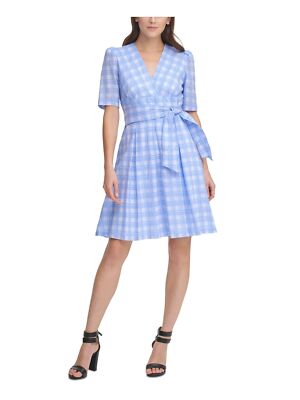 

DKNY Женское синее клетчатое платье-пуф с рукавами выше колена + расклешенное платье, Синий