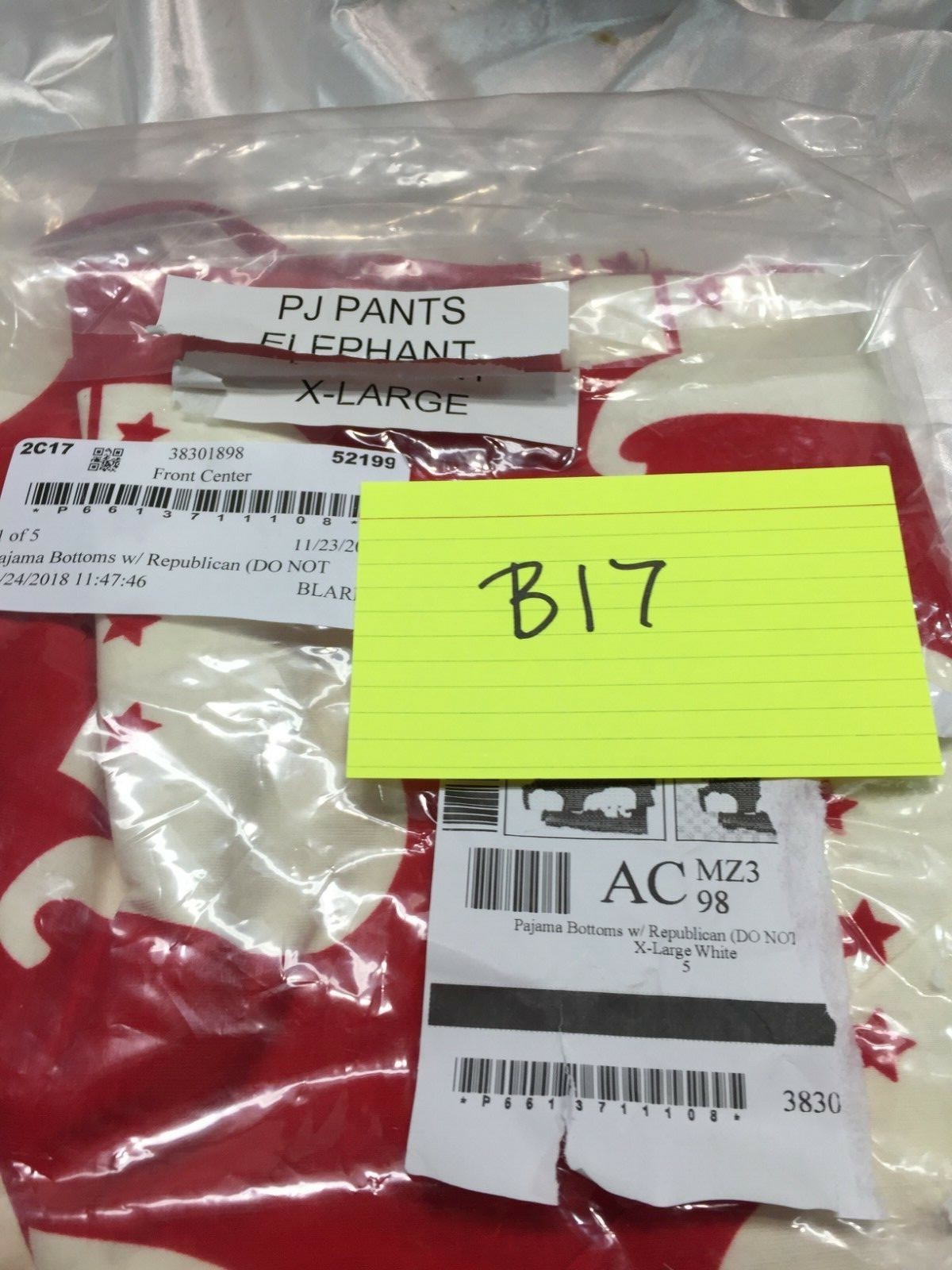 UNISEX  REPUBLICAN LOUNGE PANTS PJ'S pajama bottoms elephant XL