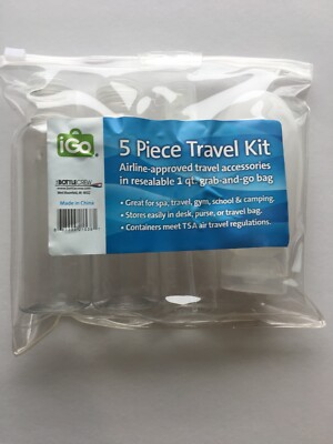 Clear iGo 5 Piece Travel Kit, Meets TSA Regulations, Airline, Camping, Spa