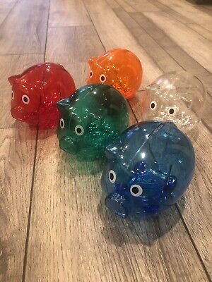 PLASTIC PIGGY BANK 5 X 4 x4''- SAVE COINS AND CASH FUN FOR KIDS CLEAR COLOR ONE