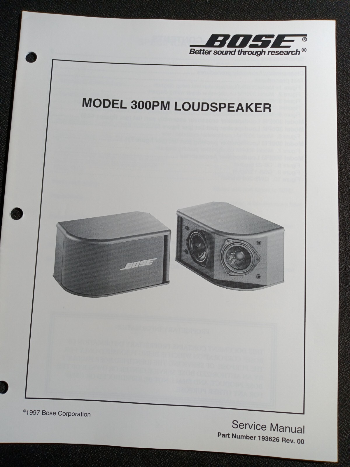 BOSE 300PM Model Loudspeaker Service Manual Original 1st BOSE 300PM Model Loudspeaker Service Manual Original 1st