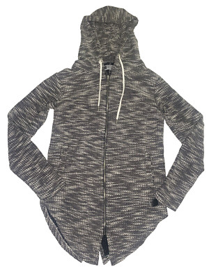 Leif Nelson Mens Size Medium M Knit Zip Up Sweater Hooded Black/White Mix NWT