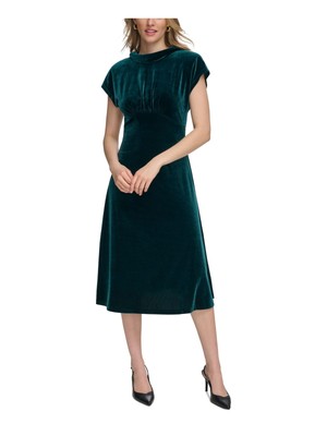 CALVIN KLEIN Womens Green High Neck Cowl Back Cap Sleeve Midi Dress 10