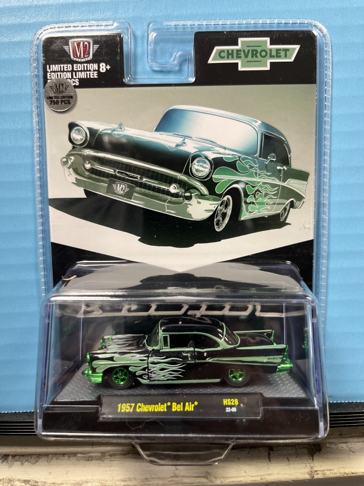 1/64 M2 1957 CHEVROLET BEL AIR BLACK WITH FLAMES CHASE CAR