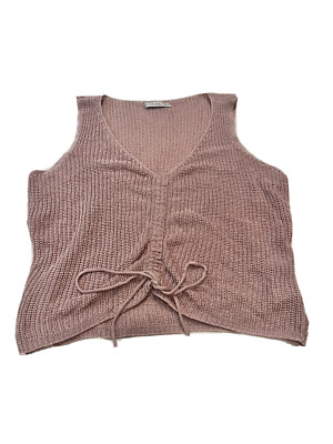 Active USA Mauve Cropped Tank Too Knit Lightweight Size Medium Drawstring 