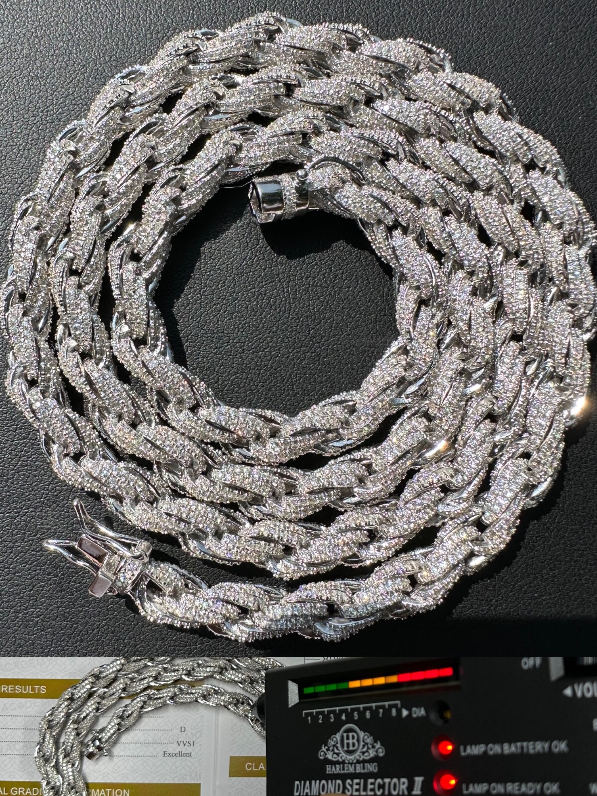 Pre-owned Harlembling Moissanite Iced 7.5mm Rope Chain Necklace Real 925 Silver Men's Hip Hop 16-28" In White/colorless