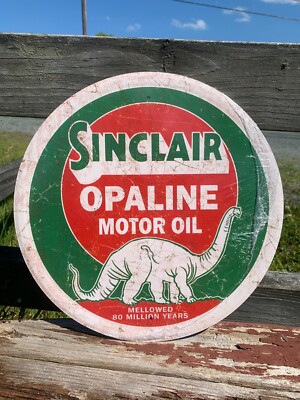 Sinclair Opaline Motor Oil Round Sign Tin Vintage Garage Gas Station Rustic 