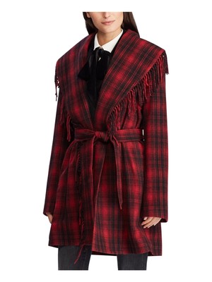 

RALPH LAUREN Женская зимняя куртка Red Tie в клетку с запахом Пальто, Красный, 200772626001