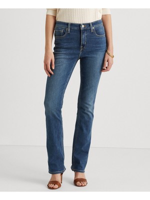 

Женские синие эластичные джинсы с высокой талией на молнии RALPH LAUREN, миниатюрные, Синий, 201831995001