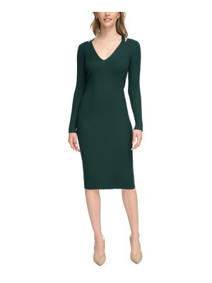 CALVIN KLEIN Womens Green Pullover Long Sleeve Below The Knee Sweater Dress XL
