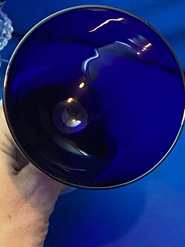 GOLFBALL COBALT BLUE by MORGANTOWN, set of 2 GOBLETS STEMWARE GOLF BALL