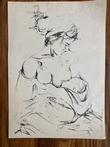 YITZHAK YAMIN Charcoal On Paper Art