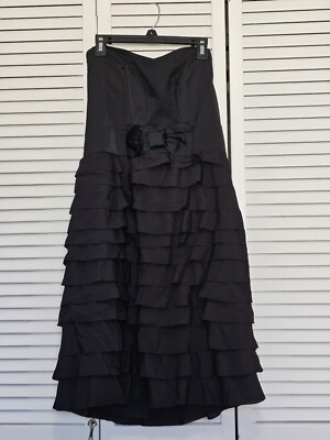 H & M Ladies Black Dress Sz 10 Polyester Blend Ruffled w/Flower Sleeveless Prom