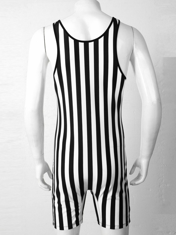 Men Striped Jumpsuit One Piece Singlet Bodysuit Weight Leotard Athletic