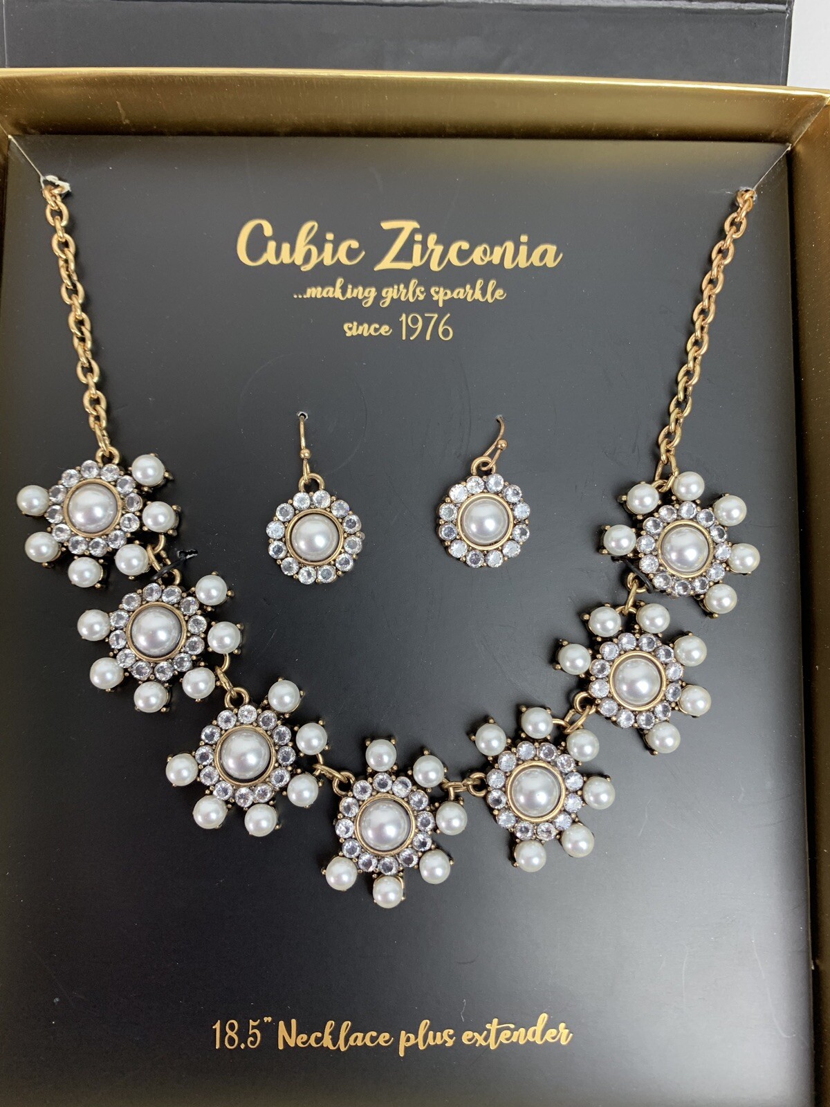 Gold BEAUTIFUL Cubic Zirconia Earrings and Necklace set *Rain of Crystals*