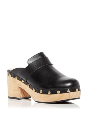 

Женские кожаные сабо без шнуровки AQUA 1 дюйм на платформе Soho Toe Block Heel Slip On, Черный, AQ-SOHO