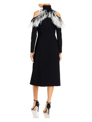 Pre-owned Christopher Kane Womens Black Lined Feathered Long Sleeve Midi Dress 4