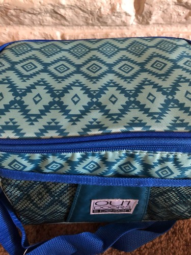 6 Can Cooler Tote Bag Aztec Design Blue Green Summer Beverage Pool Beach