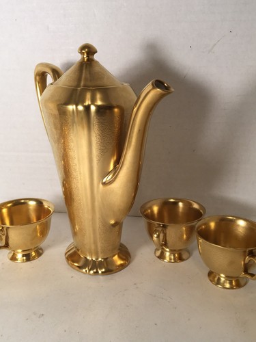 PICKARD China - ROSE & DAISY Gold Encrusted Pattern DEMITASSE COFFEE SERVICE SET