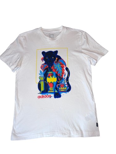 ADIDAS Mens White Short Sleeve T-Shirt Panther Graphic Sz S