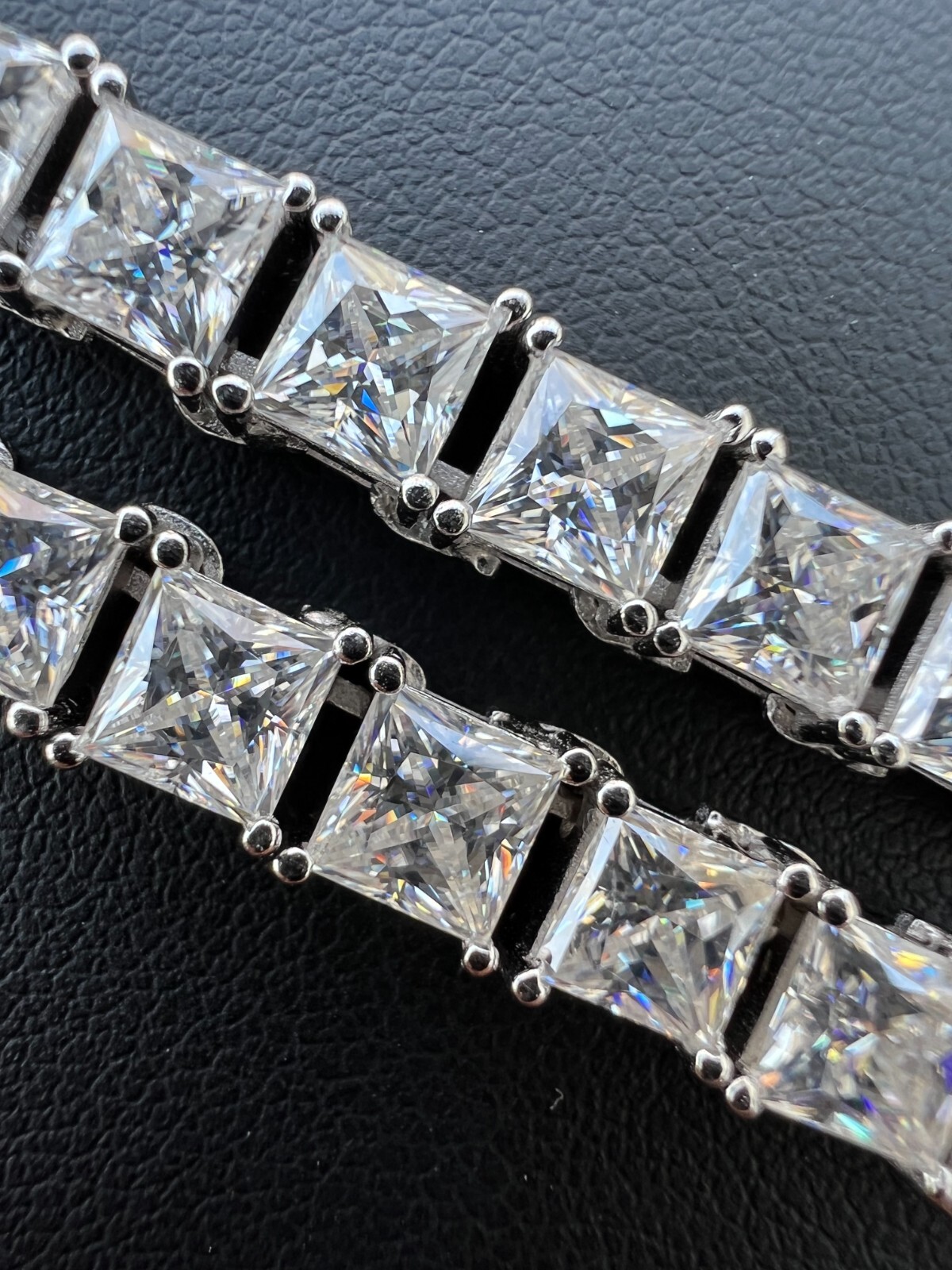 Pre-owned Harlembling Real 5mm Moissanite Princess Cut Square Tennis Chain Necklace Pass Diamond Test In Silver