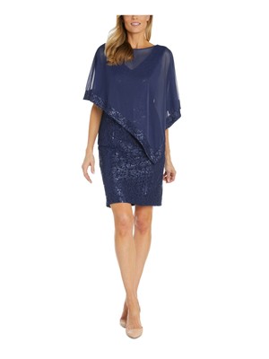 R&M RICHARDS Womens Navy Lined Poncho Short Sleeve Sheath Dress 16