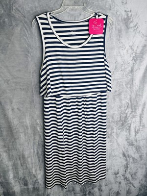 Isabel Women's Striped Sleeveless Double Layer Maternity Dress White Size XL