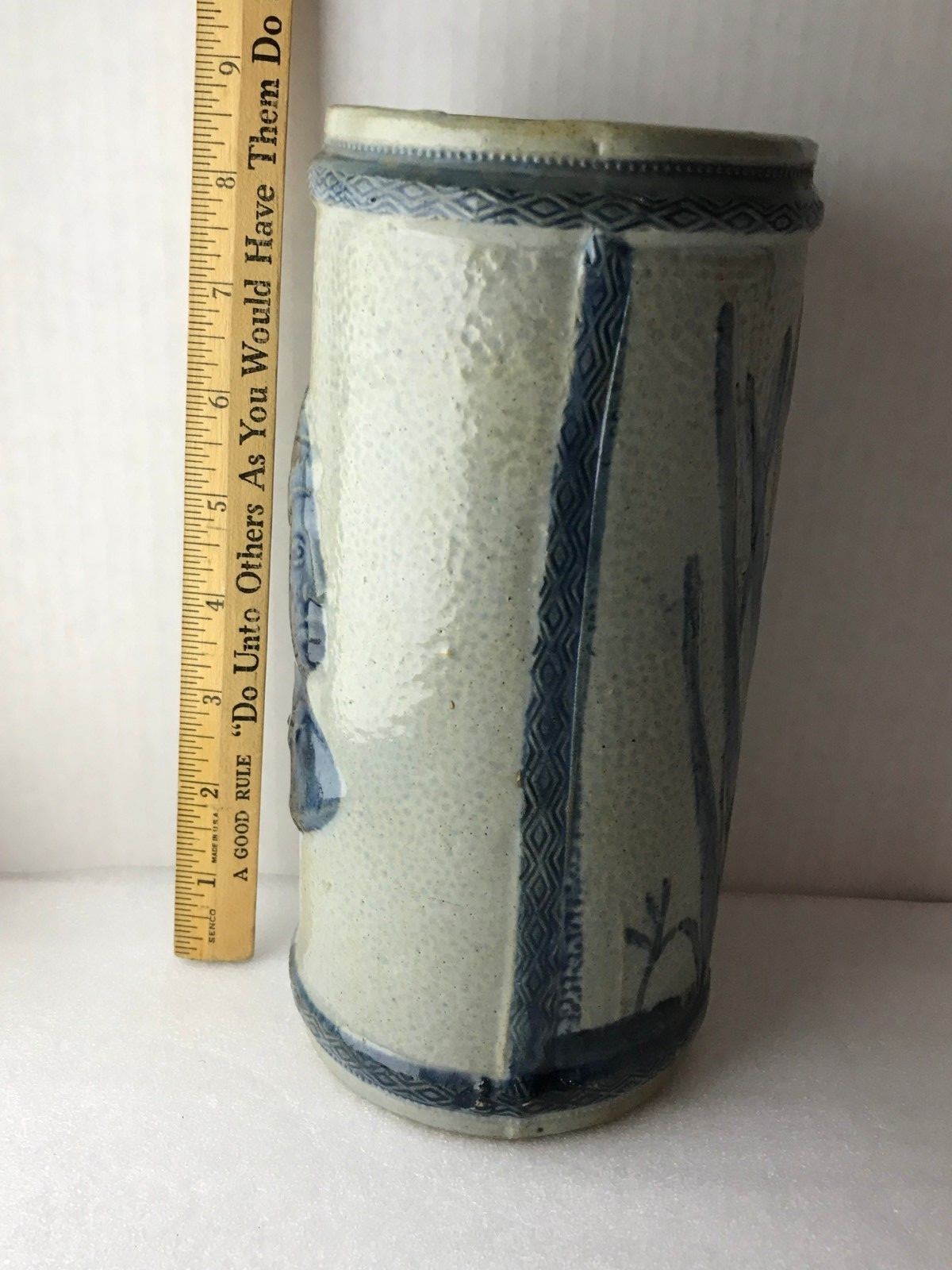 Vintage Old Sleepy Eye Cattails Dragonfly Stoneware Vase