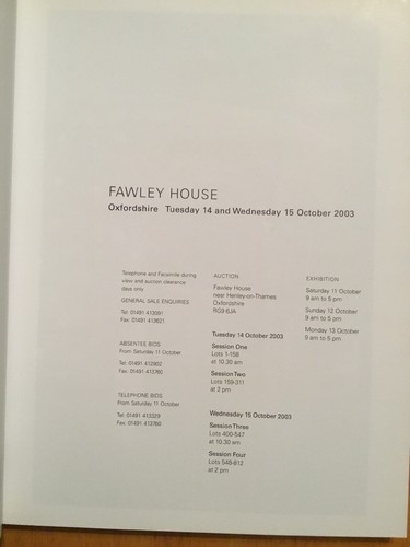 Fawley House Sotheby’s Auction Catalogue 2003