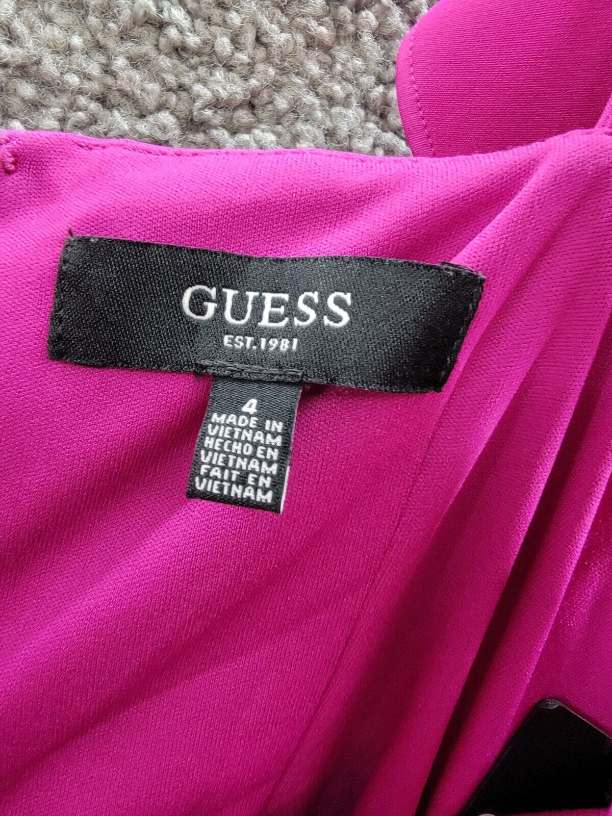 Guess Ruffled Bodycon Dress Women's 4 Fuchsia Straight Neck Sleeveless Back Zip - Picture 8 of 16