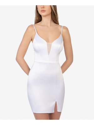 

B DARLIN Женское белое мини-платье с сетчатой вставкой и регулируемыми бретелями для подростков 5\6, Белый