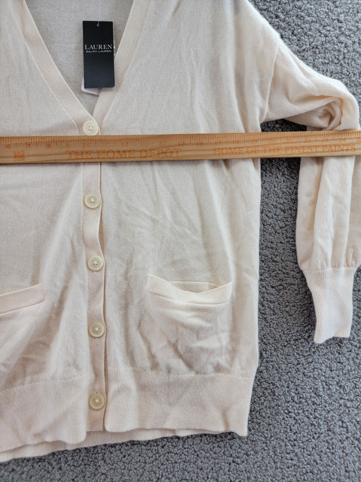LAUREN RALPH LAUREN Cashmere V-Neck Cardigan Sweater Women's S Winter Cream L/S~ - Picture 7 of 12