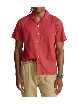 

POLO RALPH LAUREN Мужская красная хлопковая рубашка с коротким рукавом и воротником на пуговицах, Красный, 710842651002