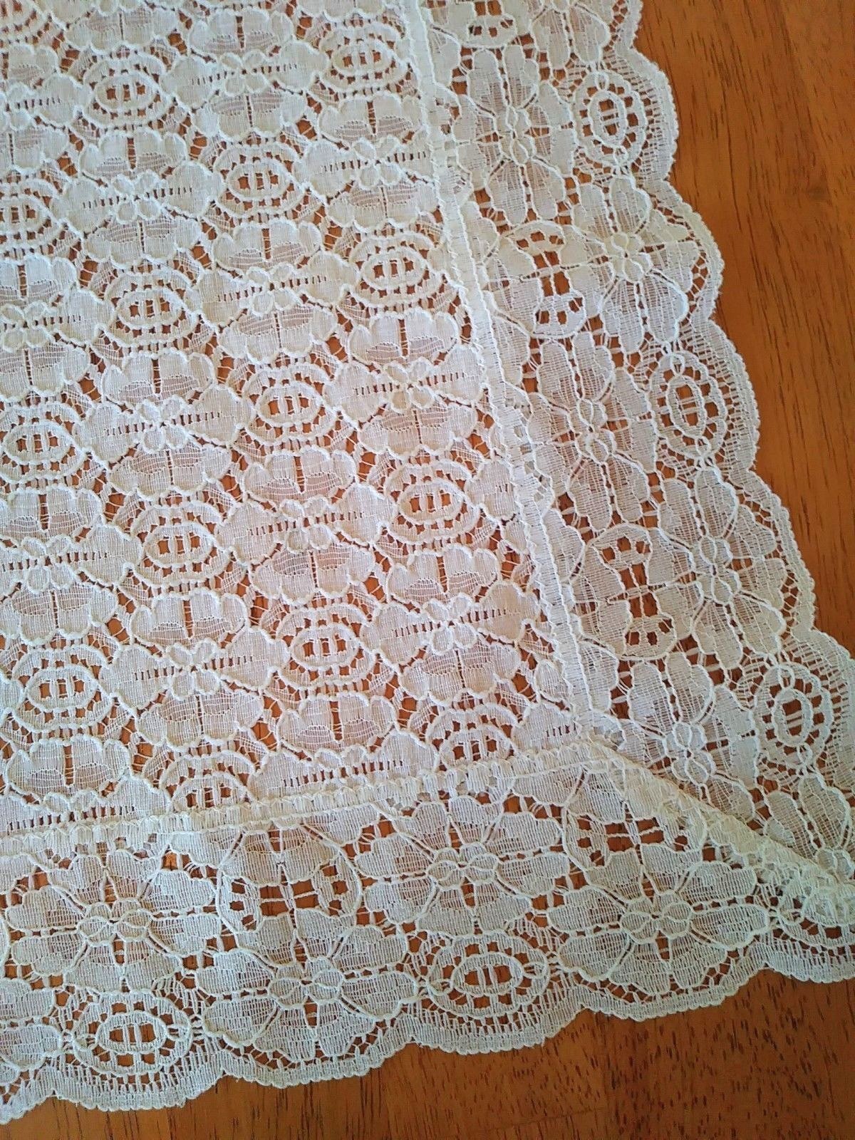 White Lace Table Runner Lot of 2 Floral Scalloped Edges Vintage Boho Victorian